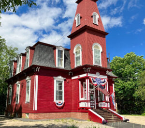 The Milton Mills Schoolhouse, built in 1875 was very elaborate, featuring the French Second Empire style which boasted a bell tower and a mansard roof. The original bell is still in the tower! It is now the Milton Mills Free Public Library.